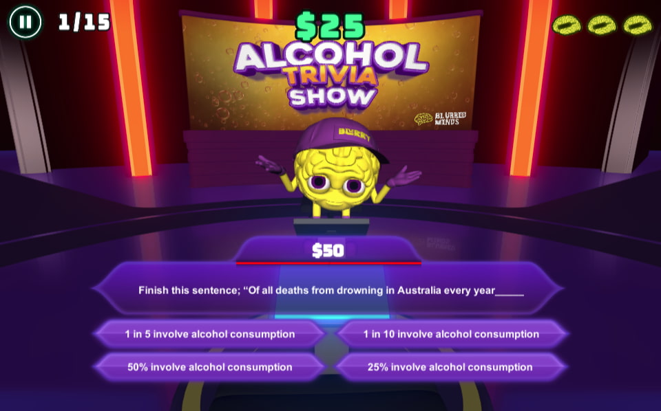 A screenshot of our Alcohol Trivia Show game