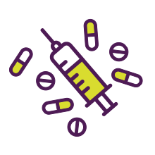Icon of a syringe and pills