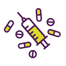 Icon of a syringe and pills