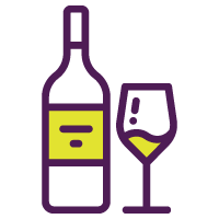 Icon of a wine bottle and a glass of wine partially filled