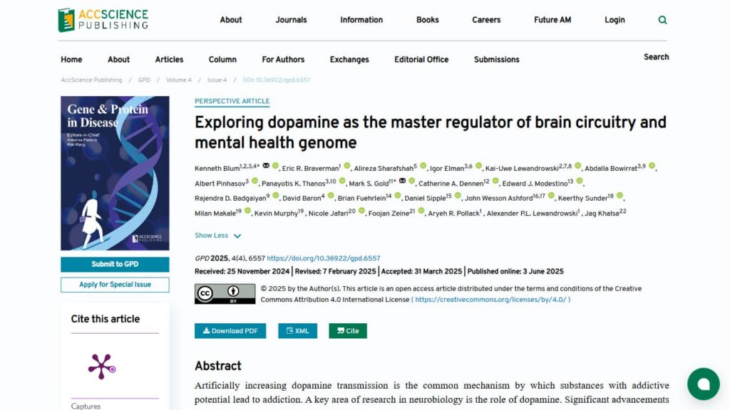 An image of an online research article about dopamine and the brain.
